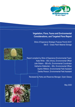 Vegetation, Flora, Fauna and Environmental Considerations, and Targeted Flora Report