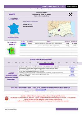 ESCARO – TRAIN MINIER DE LA VISTA IRSP N°66068.2 Inventaire Des Réseaux Spéciaux Et Particuliers