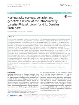 Philornis Downsi and Its Darwin’S Finch Hosts Sonia Kleindorfer1* and Rachael Y