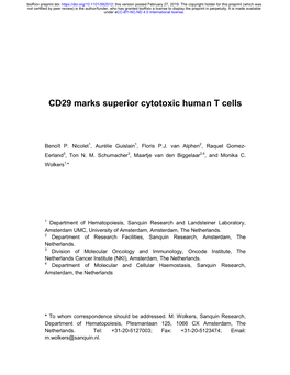 CD29 Marks Superior Cytotoxic Human T Cells