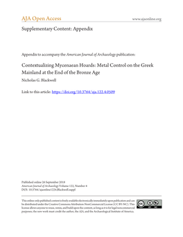 Contextualizing Mycenaean Hoards: Metal Control on the Greek Mainland at the End of the Bronze Age Nicholas G