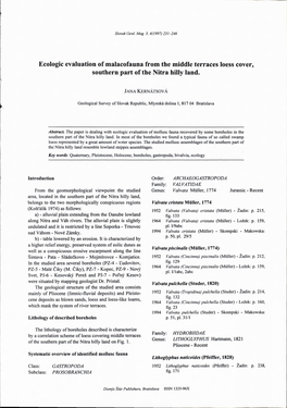 Ecologic Evaluation of Malacofauna from the Middle Terraces Loess Cover, Southern Part of the Nitra Hilly Land