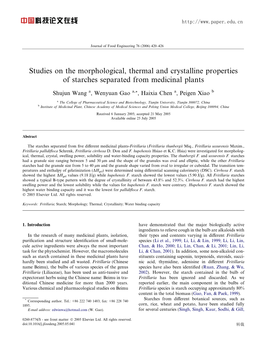 Studies on the Morphological, Thermal and Crystalline Properties of Starches Separated from Medicinal Plants