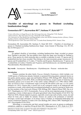 Checklist of Microfungi on Grasses in Thailand (Excluding Bambusicolous Fungi)