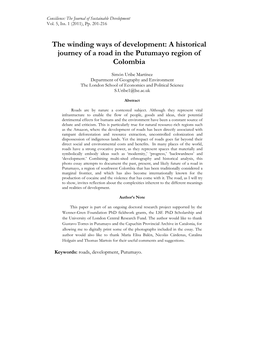 The Winding Ways of Development: a Historical Journey of a Road in the Putumayo Region of Colombia