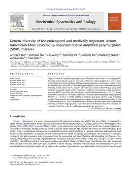 Genetic Diversity of the Endangered and Medically Important Lycium Ruthenicum Murr