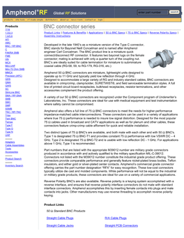 Amphenol RF- BNC Connector Series