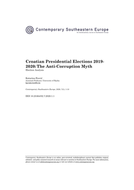 Croatian Presidential Elections 2019- 2020: the Anti-Corruption Myth Election Analysis