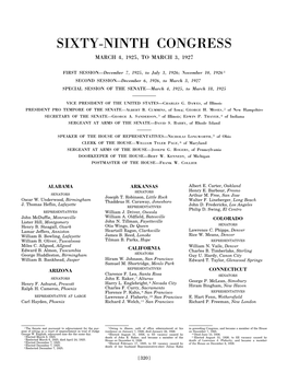 Sixty-Ninth Congress March 4, 1925, to March 3, 1927