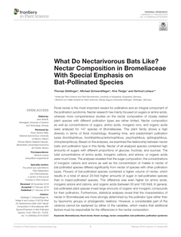 Nectar Composition in Bromeliaceae with Special Emphasis on Bat-Pollinated Species