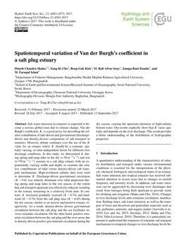 Spatiotemporal Variation of Van Der Burgh's Coefficient in a Salt Plug Estuary