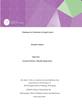 This Master's Thesis Is Submitted in Partial Fulfilment of The