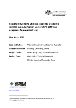Factors Influencing Chinese Students’ Academic Success in an Australian University’S Pathway Program: an Empirical Test