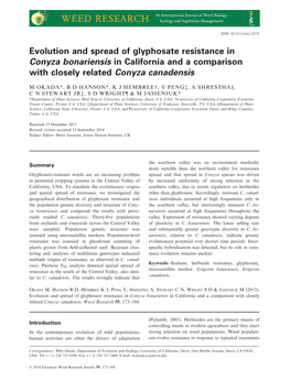 Evolution and Spread of Glyphosate Resistance in Conyza Bonariensis in California and a Comparison with Closely Related Conyza Canadensis