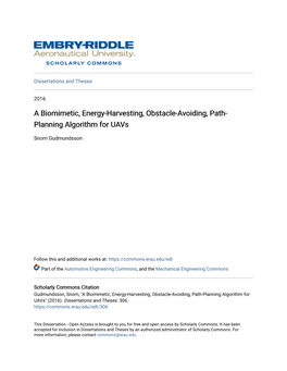 A Biomimetic, Energy-Harvesting, Obstacle-Avoiding, Path-Planning Algorithm for Uavs