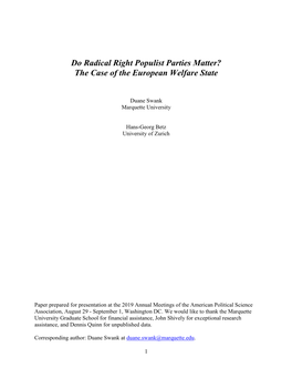 Do Radical Right Populist Parties Matter? the Case of the European Welfare State