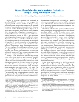 Worker Illness Related to Newly Marketed Pesticides — Douglas County, Washington, 2014