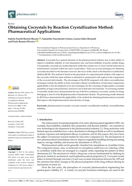 Obtaining Cocrystals by Reaction Crystallization Method: Pharmaceutical Applications