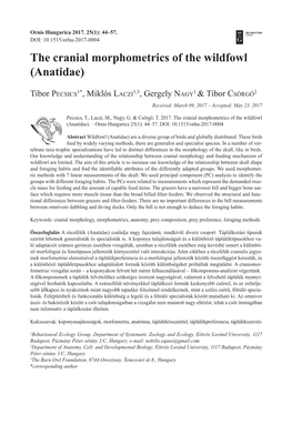 The Cranial Morphometrics of the Wildfowl (Anatidae)