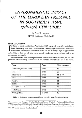 ENVIRONMENTAL IMPACT of the EUROPEAN PRESENCE in SOUTHEAST ASIA, 77Th - 79 Th CEN TURIES