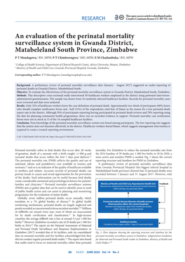 An Evaluation of the Perinatal Mortality Surveillance System in Gwanda