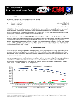 Trump Still Atop GOP Field in NH, Fiorina Rises to Second 9/24/15