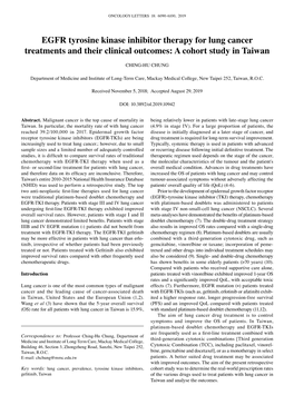 EGFR Tyrosine Kinase Inhibitor Therapy for Lung Cancer Treatments and Their Clinical Outcomes: a Cohort Study in Taiwan