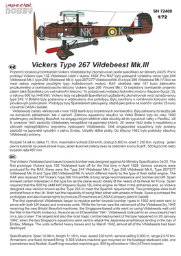 Vickers Type 267 Vildebeest Mk.III Pozemní Torpédový Bombardér Vickers Vildebeest Byl Zkonstruován Podle Speciﬁkací Air Ministry 24/25