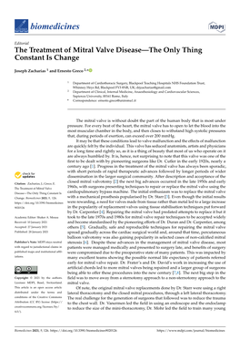 The Treatment of Mitral Valve Disease—The Only Thing Constant Is Change