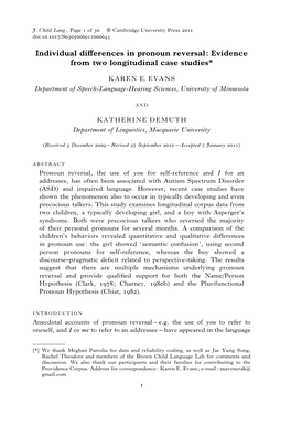 Individual Differences in Pronoun Reversal