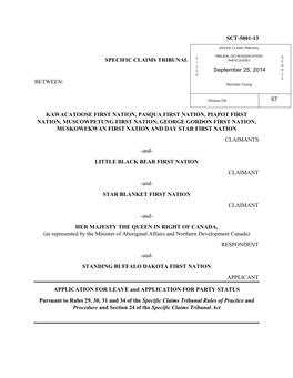 Sct-5001-13 Specific Claims Tribunal Between