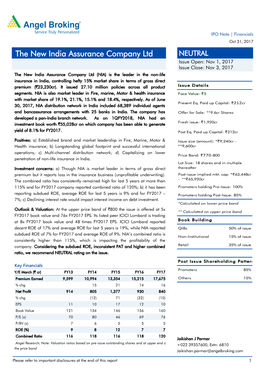 The New India Assurance Company Ltd NEUTRAL