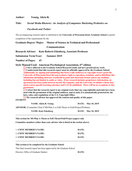 Young, Alicia R. Title: Social Media Rhetoric: an Analysis of Companies