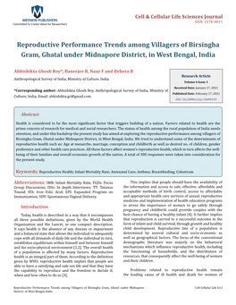 Reproductive Performance Trends Among Villagers of Birsingha Gram, Ghatal Under Midnapore District, in West Bengal, India