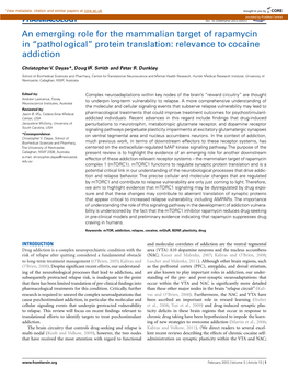 An Emerging Role for the Mammalian Target of Rapamycin in “Pathological” Protein Translation: Relevance to Cocaine Addiction