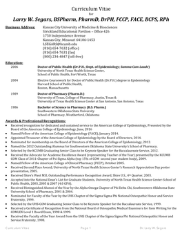 Curriculum Vitae for Larry W