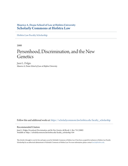 Personhood, Discrimination, and the New Genetics Janet L