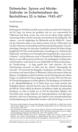 Dolmetscher, Spione Und Mörder: Südtiroler Im Sicherheitsdienst Des Reichsführers SS in Italien 1943–45* Ontributi