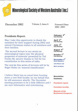 December 2002 Volume 3, Issue 6 Forward Diary 2002 -2003