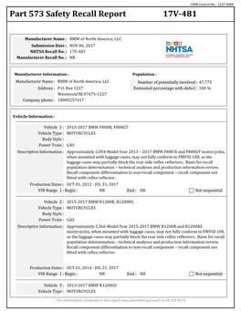 Part 573 Safety Recall Report 17V-481
