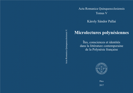 Microlectures Polynésiennes N E I S E L C C E E Îles, Consciences Et Identités U Q N I Dans La Littérature Contemporaine U Q