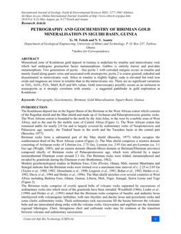 Petrography and Geochemistry of Birimian Gold Mineralisation in Siguiri Basin, Guinea *G