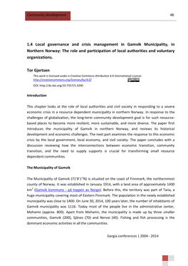 1.4 Local Governance and Crisis Management in Gamvik Municipality, in Northern Norway: the Role and Participation of Local Authorities and Voluntary Organizations