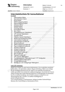 Interntelefonlista För Konsultationer Innehåll 1