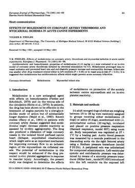 Short Communication EFFECTS of MOLSIDOMINE on CORONARY