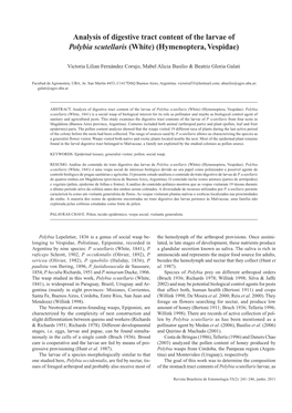 Analysis of Digestive Tract Content of the Larvae of Polybia Scutellaris (White) (Hymenoptera, Vespidae)