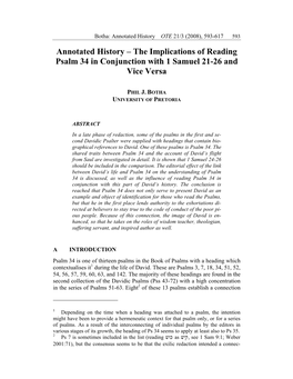 The Implications of Reading Psalm 34 in Conjunction with 1 Samuel 21-26 and Vice Versa