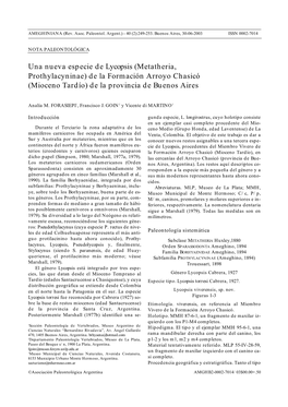 De La Formación Arroyo Chasicó (Mioceno Tardío) De La Provincia De Buenos Aires