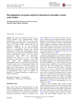 Phytoplankton Can Bypass Nutrient Reductions in Eutrophic Coastal Water Bodies