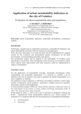 Application of Urban Sustainability Indicators to the City of Coimbra